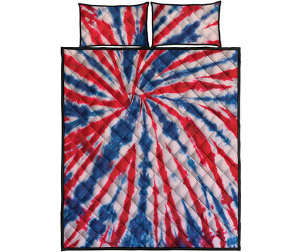 Red And Blue Spider Tie Dye Print Quilt Bed Set