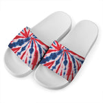 Red And Blue Spider Tie Dye Print White Slide Sandals