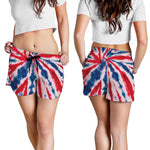 Red And Blue Spider Tie Dye Print Women's Shorts