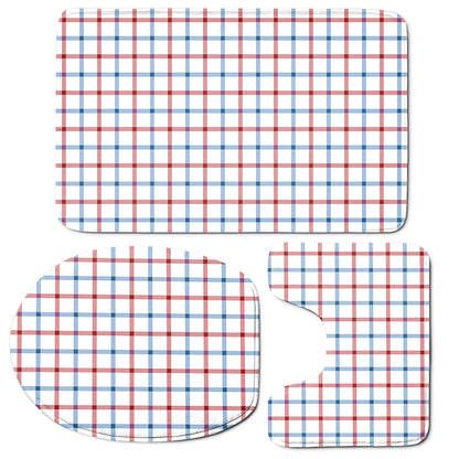 Red And Blue Tattersall Pattern Print 3 Piece Bath Mat Set