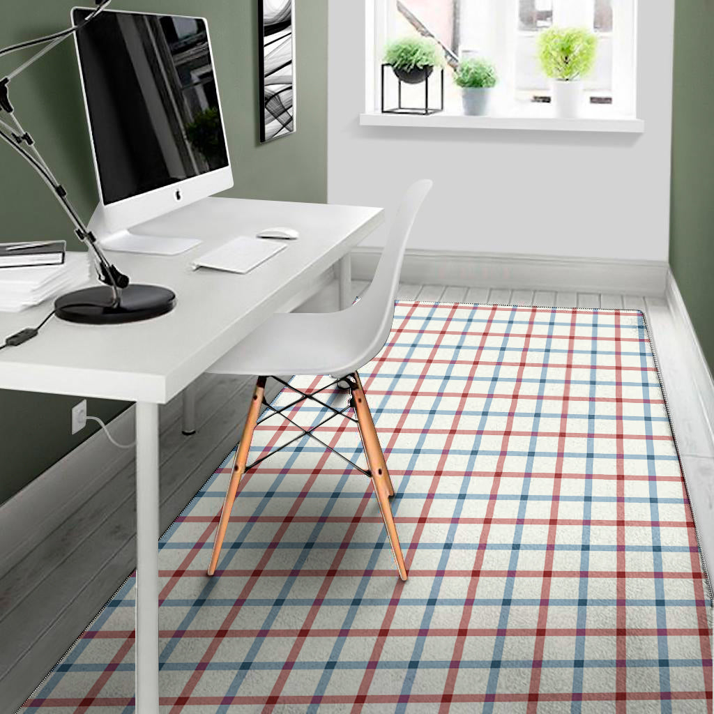Red And Blue Tattersall Pattern Print Area Rug