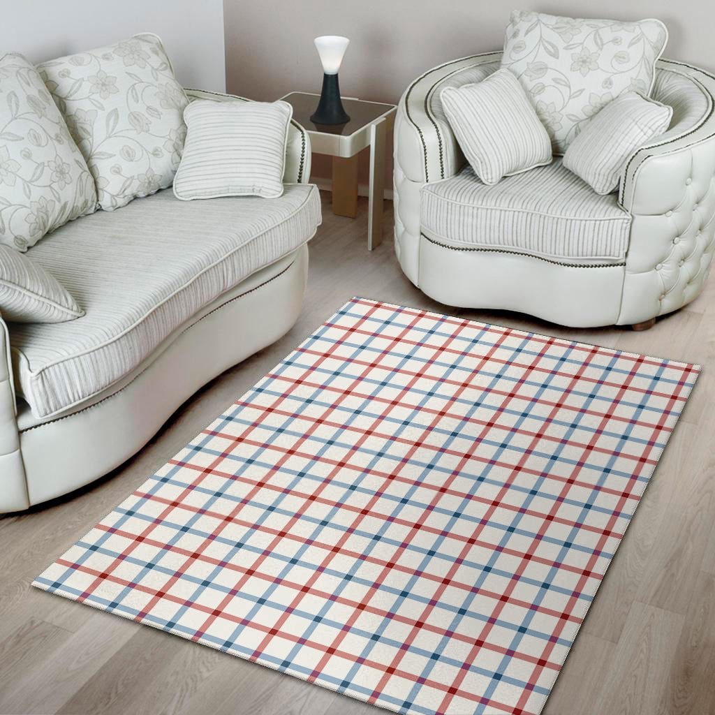 Red And Blue Tattersall Pattern Print Area Rug