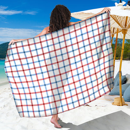 Red And Blue Tattersall Pattern Print Beach Sarong Wrap