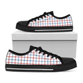 Red And Blue Tattersall Pattern Print Black Low Top Sneakers