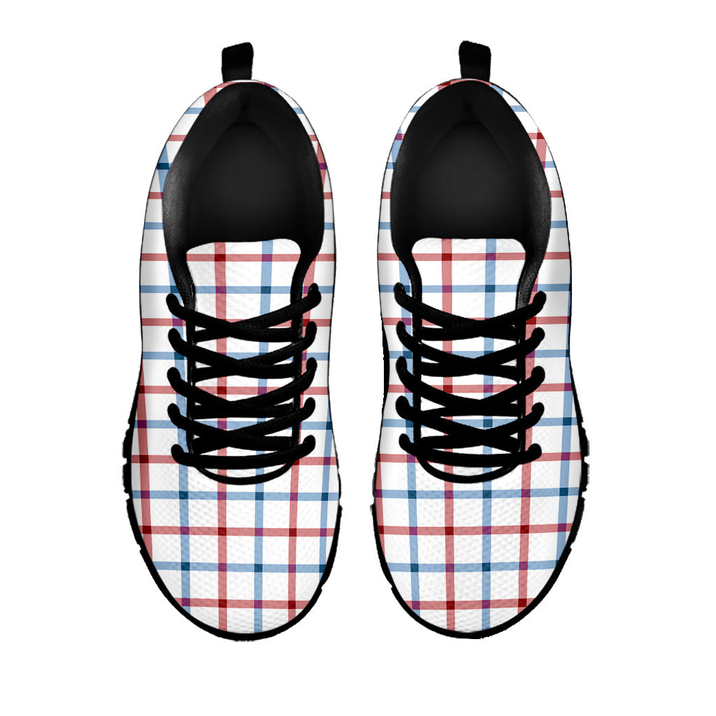Red And Blue Tattersall Pattern Print Black Sneakers
