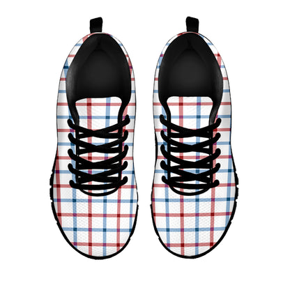 Red And Blue Tattersall Pattern Print Black Sneakers