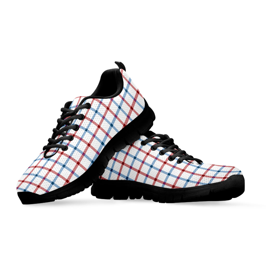 Red And Blue Tattersall Pattern Print Black Sneakers