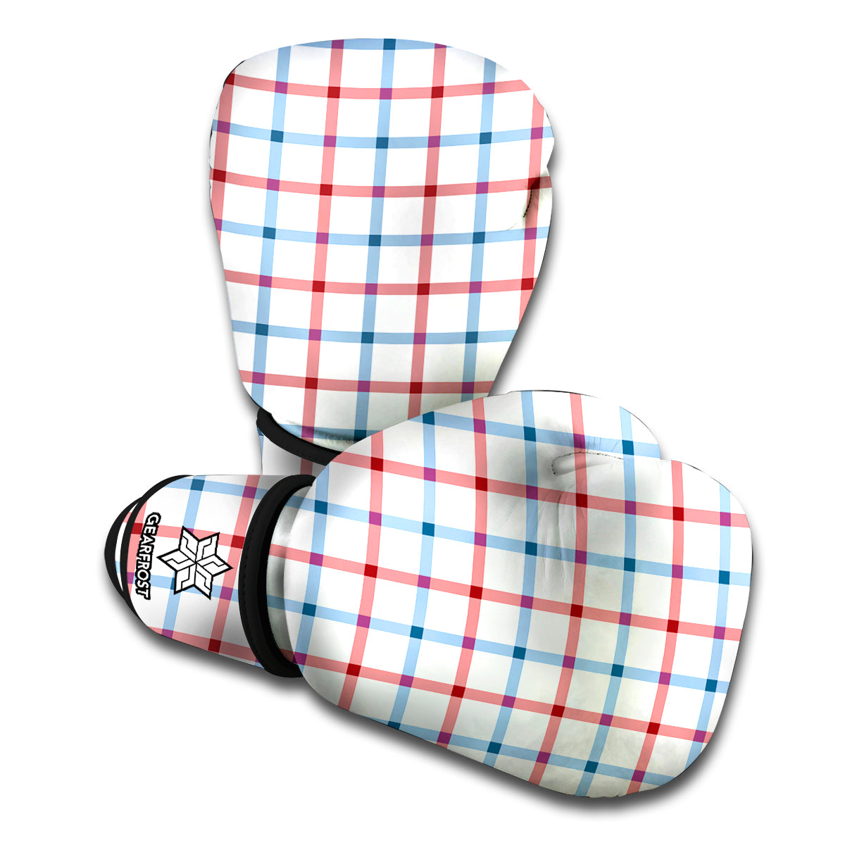 Red And Blue Tattersall Pattern Print Boxing Gloves