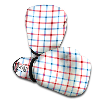Red And Blue Tattersall Pattern Print Boxing Gloves