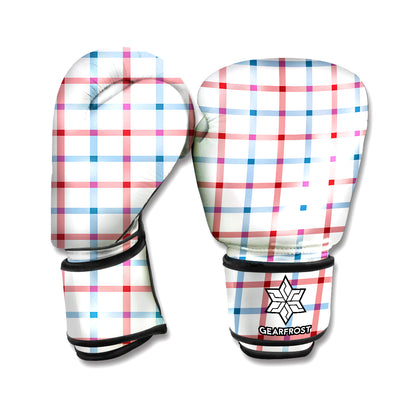 Red And Blue Tattersall Pattern Print Boxing Gloves