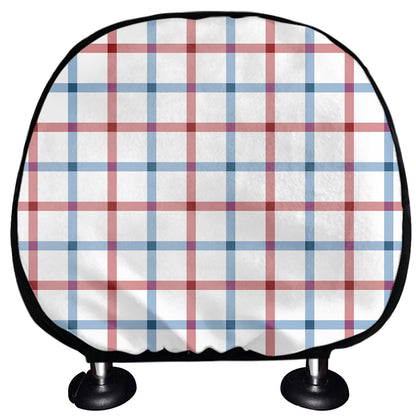 Red And Blue Tattersall Pattern Print Car Headrest Covers