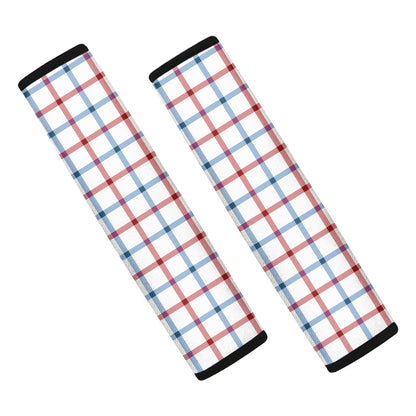 Red And Blue Tattersall Pattern Print Car Seat Belt Covers