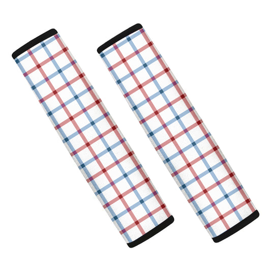 Red And Blue Tattersall Pattern Print Car Seat Belt Covers