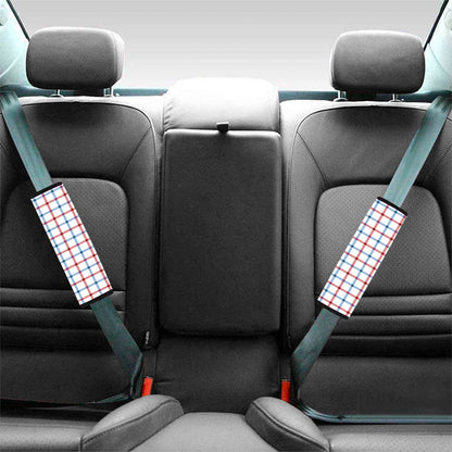 Red And Blue Tattersall Pattern Print Car Seat Belt Covers