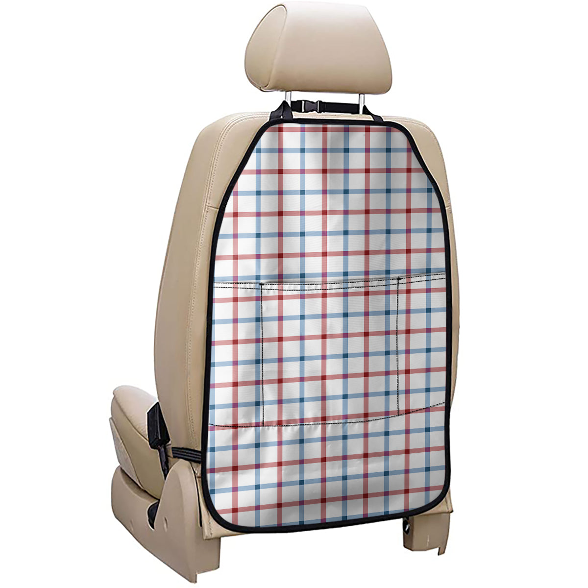 Red And Blue Tattersall Pattern Print Car Seat Organizers