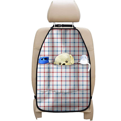 Red And Blue Tattersall Pattern Print Car Seat Organizers