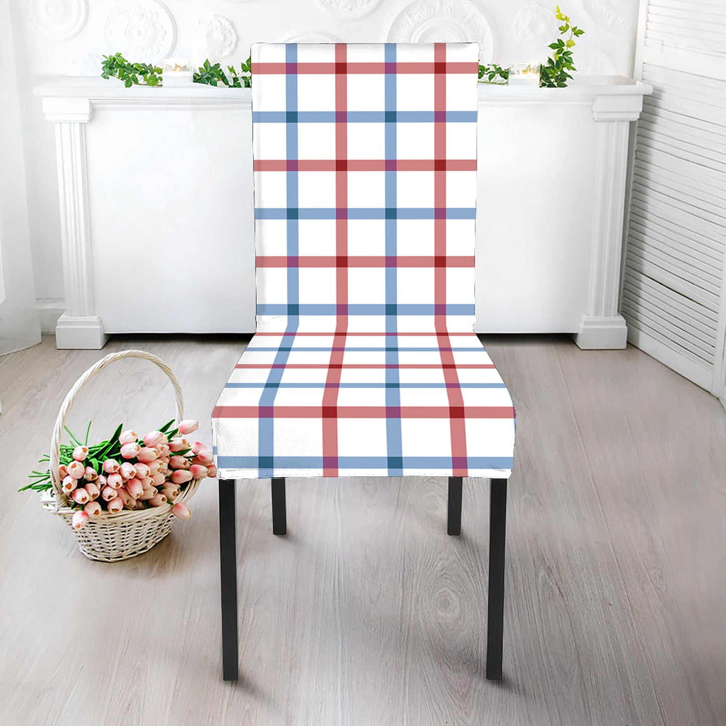 Red And Blue Tattersall Pattern Print Dining Chair Slipcover