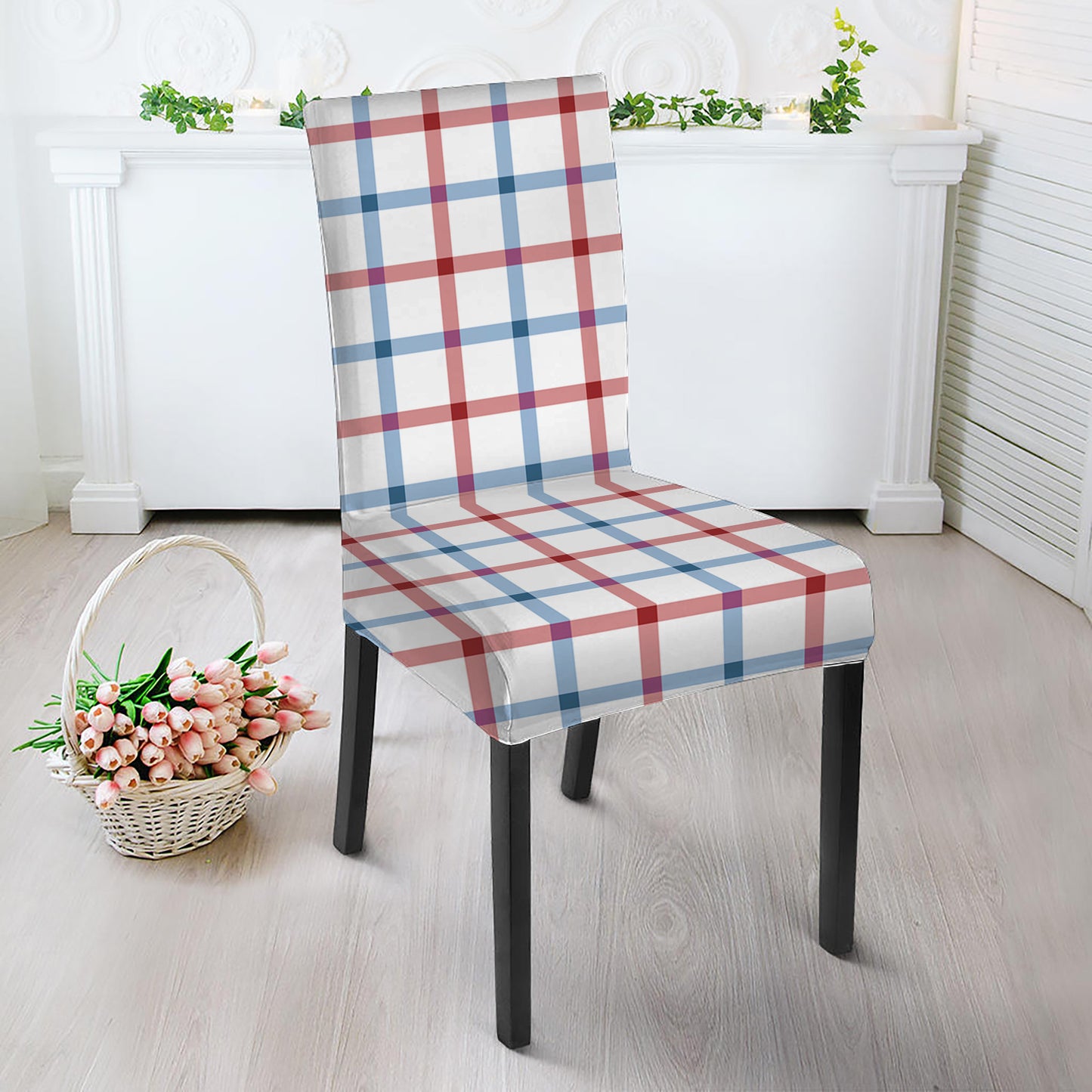Red And Blue Tattersall Pattern Print Dining Chair Slipcover