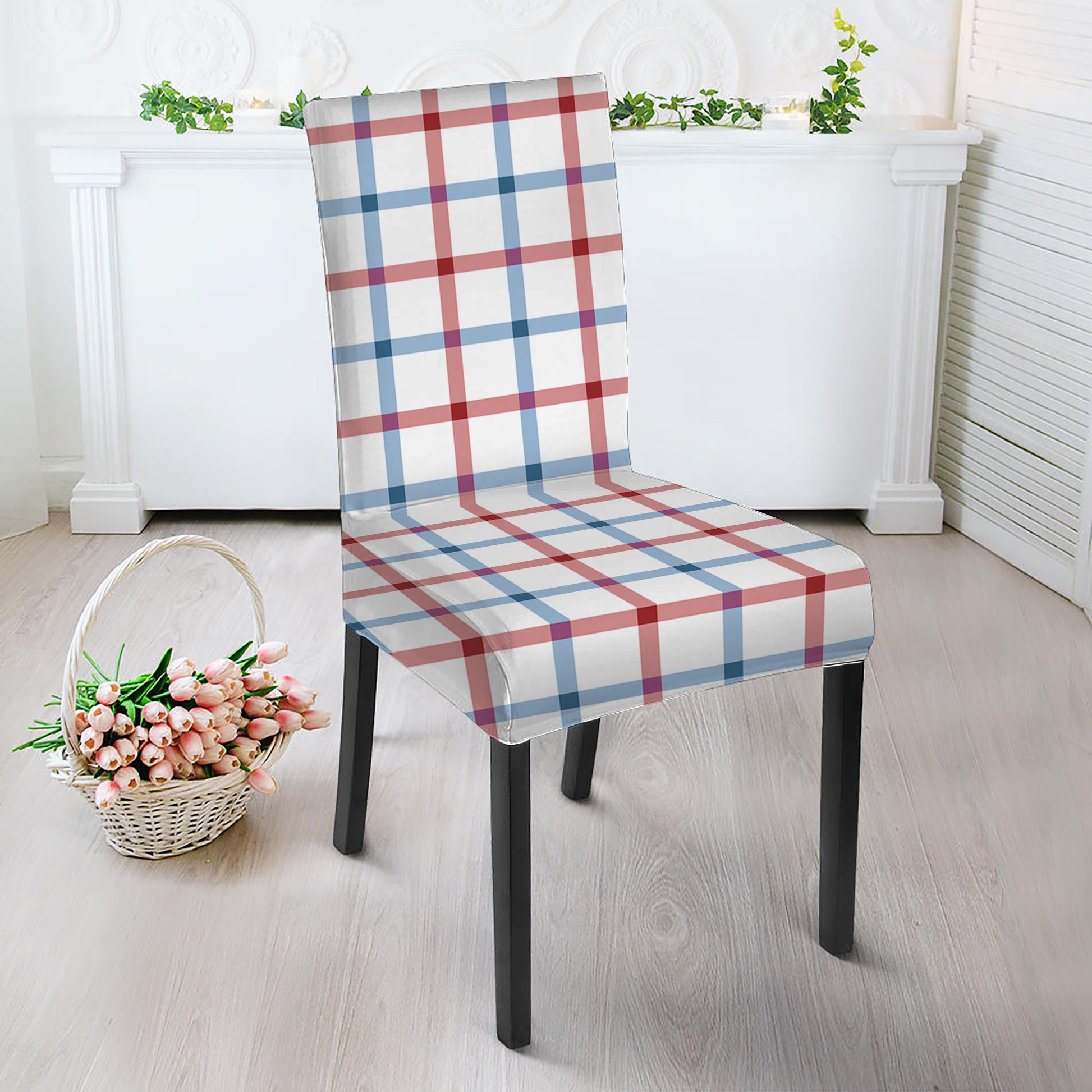 Red And Blue Tattersall Pattern Print Dining Chair Slipcover