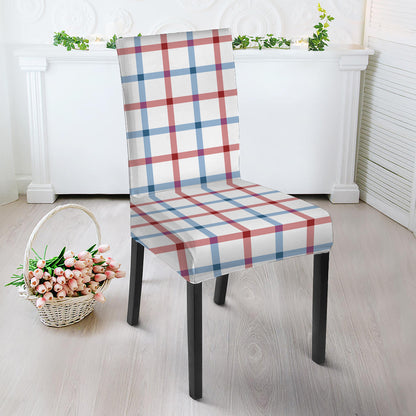 Red And Blue Tattersall Pattern Print Dining Chair Slipcover