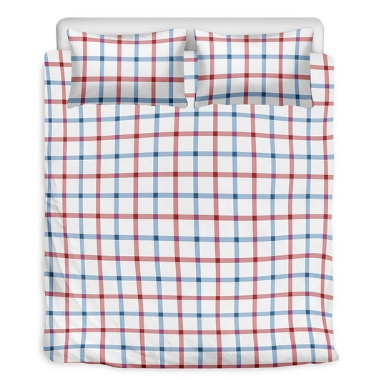 Red And Blue Tattersall Pattern Print Duvet Cover Bedding Set