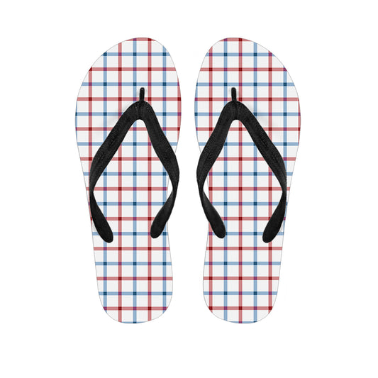 Red And Blue Tattersall Pattern Print Flip Flops