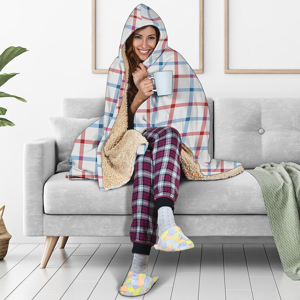 Red And Blue Tattersall Pattern Print Hooded Blanket
