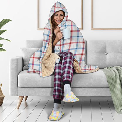 Red And Blue Tattersall Pattern Print Hooded Blanket