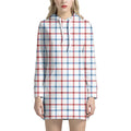 Red And Blue Tattersall Pattern Print Pullover Hoodie Dress