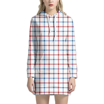 Red And Blue Tattersall Pattern Print Hoodie Dress