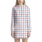 Red And Blue Tattersall Pattern Print Hoodie Dress