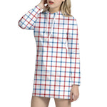 Red And Blue Tattersall Pattern Print Hoodie Dress