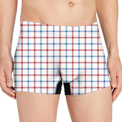 Red And Blue Tattersall Pattern Print Men's Boxer Briefs