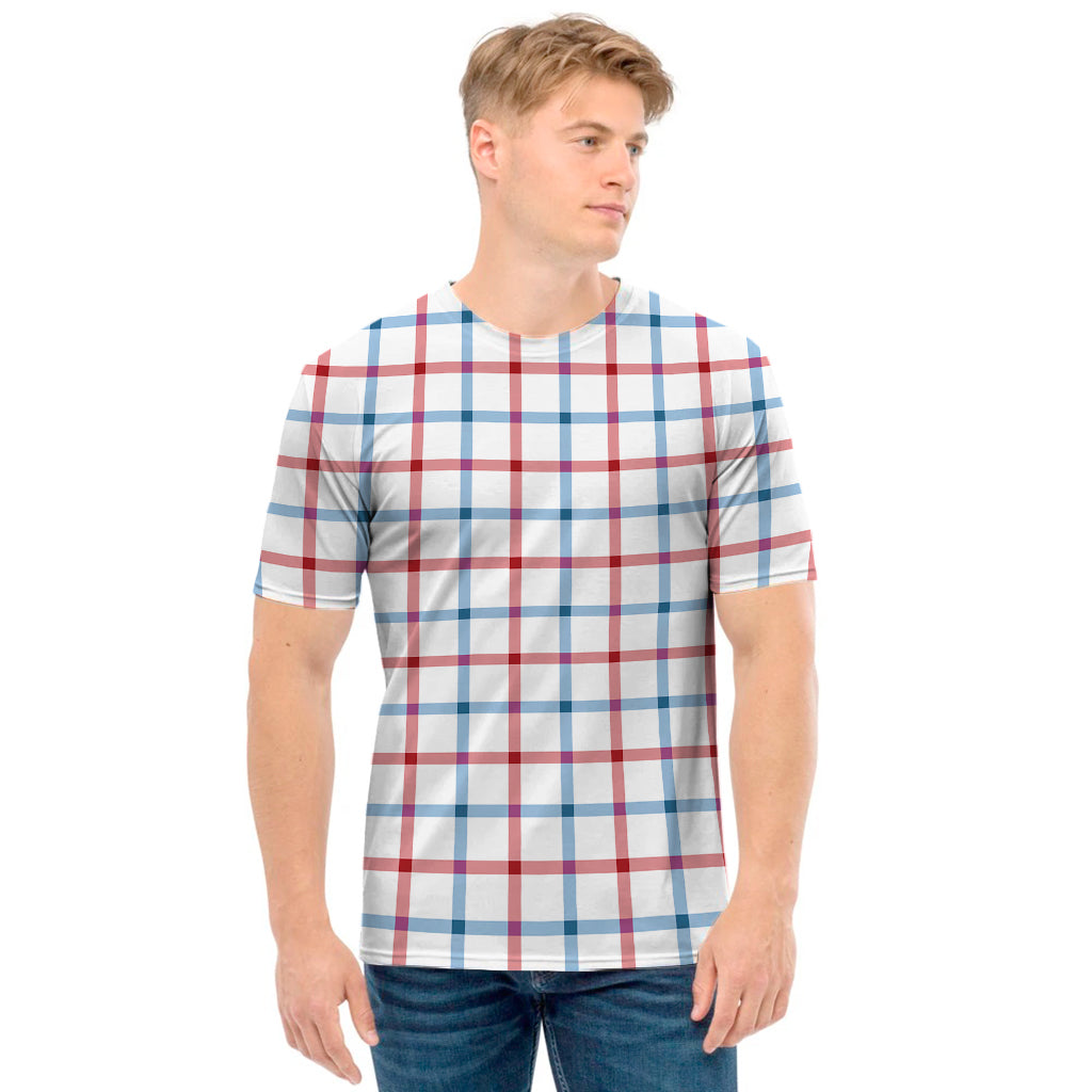 Red And Blue Tattersall Pattern Print Men's T-Shirt