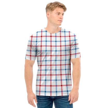 Red And Blue Tattersall Pattern Print Men's T-Shirt