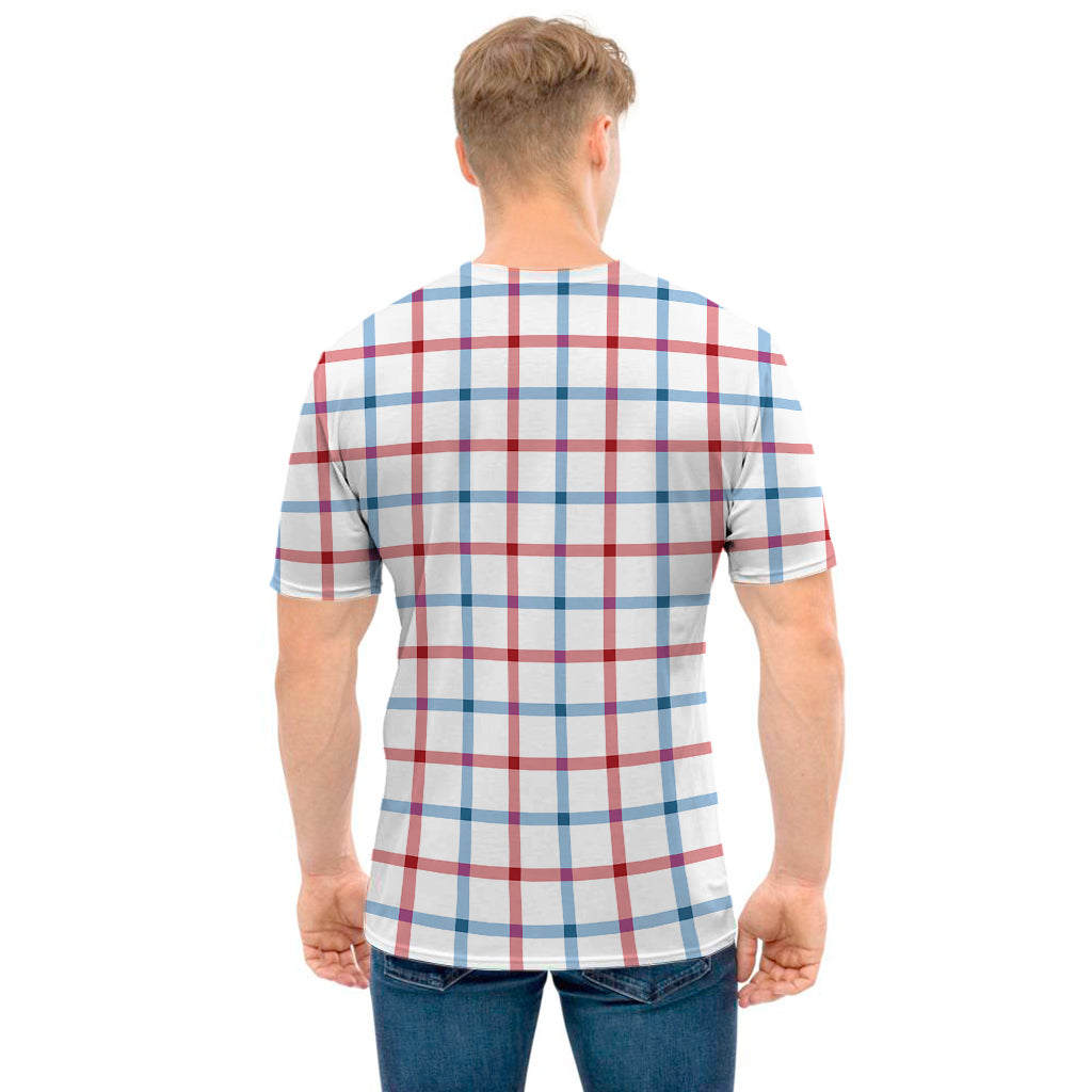 Red And Blue Tattersall Pattern Print Men's T-Shirt