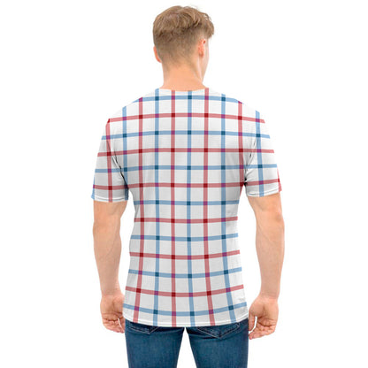 Red And Blue Tattersall Pattern Print Men's T-Shirt