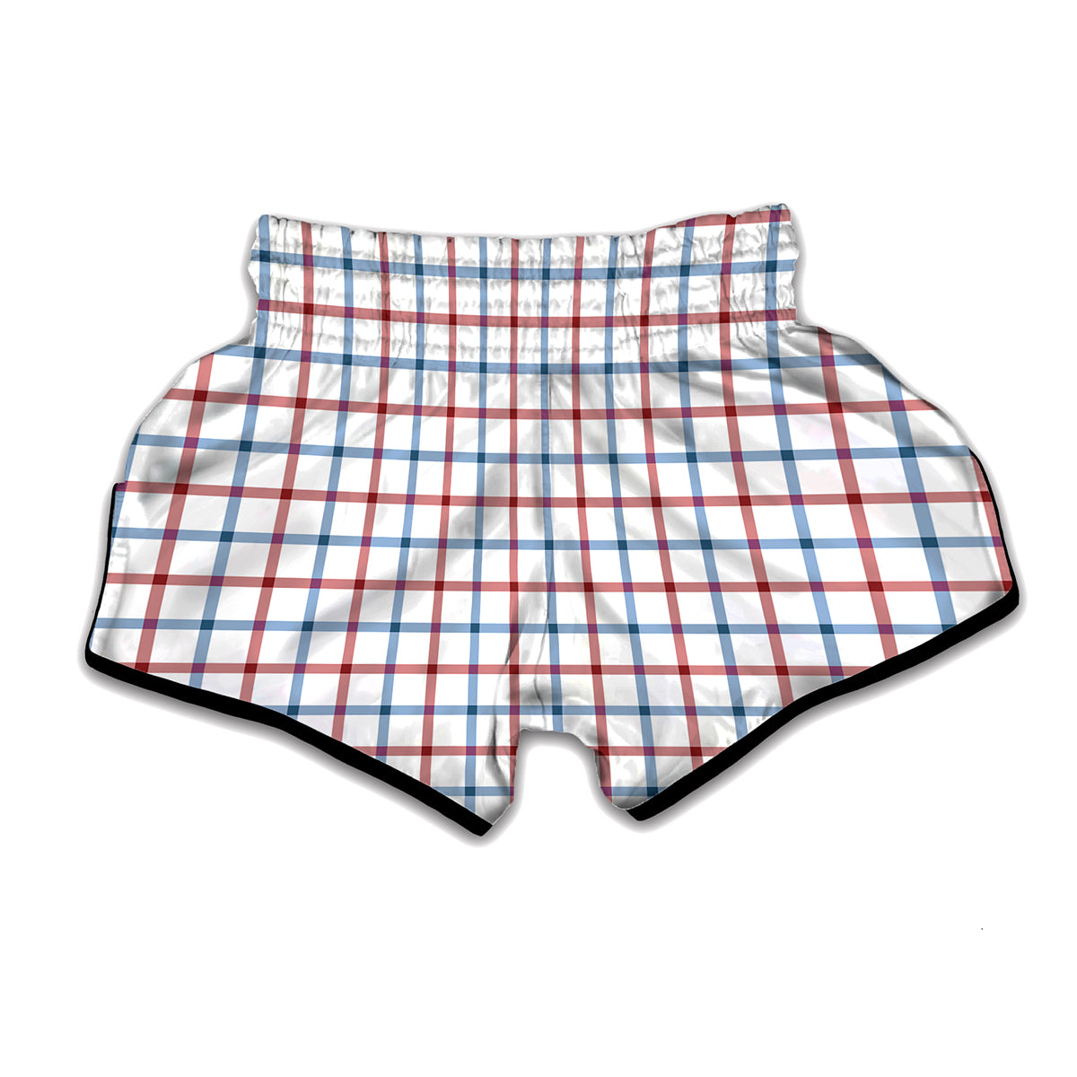 Red And Blue Tattersall Pattern Print Muay Thai Boxing Shorts