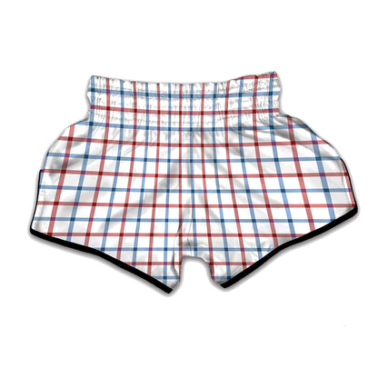 Red And Blue Tattersall Pattern Print Muay Thai Boxing Shorts