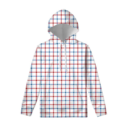 Red And Blue Tattersall Pattern Print Pullover Hoodie