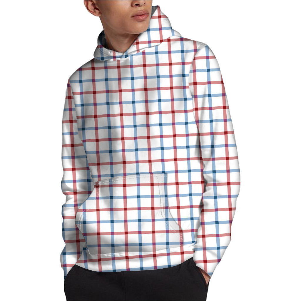 Red And Blue Tattersall Pattern Print Pullover Hoodie