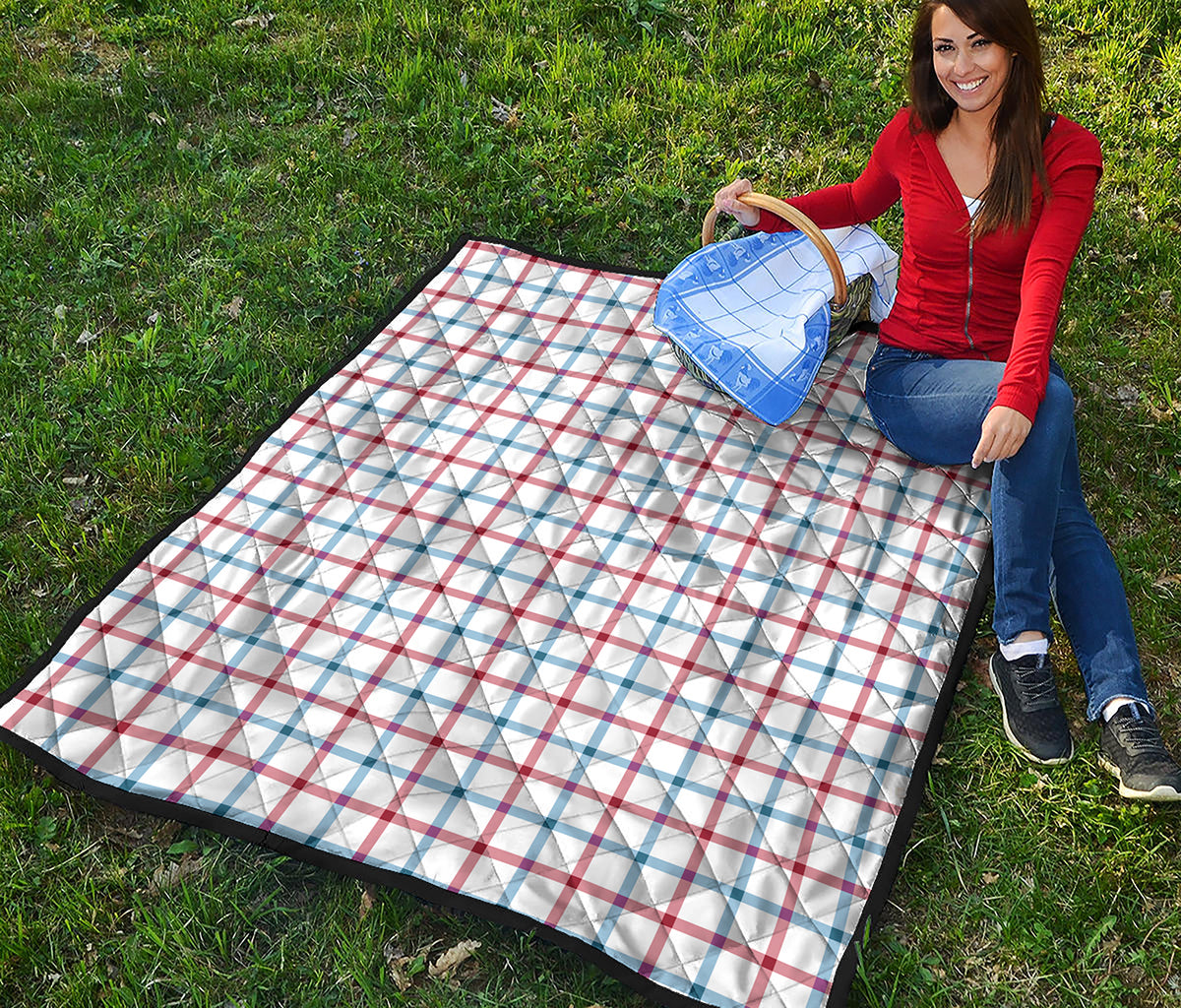 Red And Blue Tattersall Pattern Print Quilt