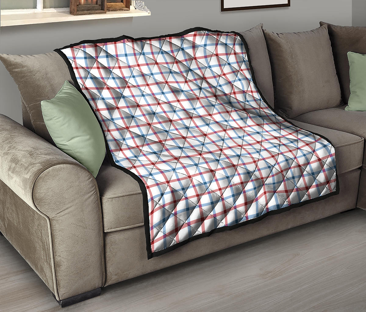 Red And Blue Tattersall Pattern Print Quilt