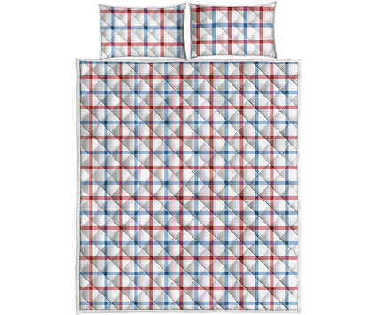 Red And Blue Tattersall Pattern Print Quilt Bed Set