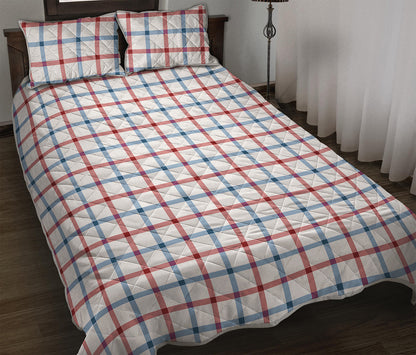Red And Blue Tattersall Pattern Print Quilt Bed Set