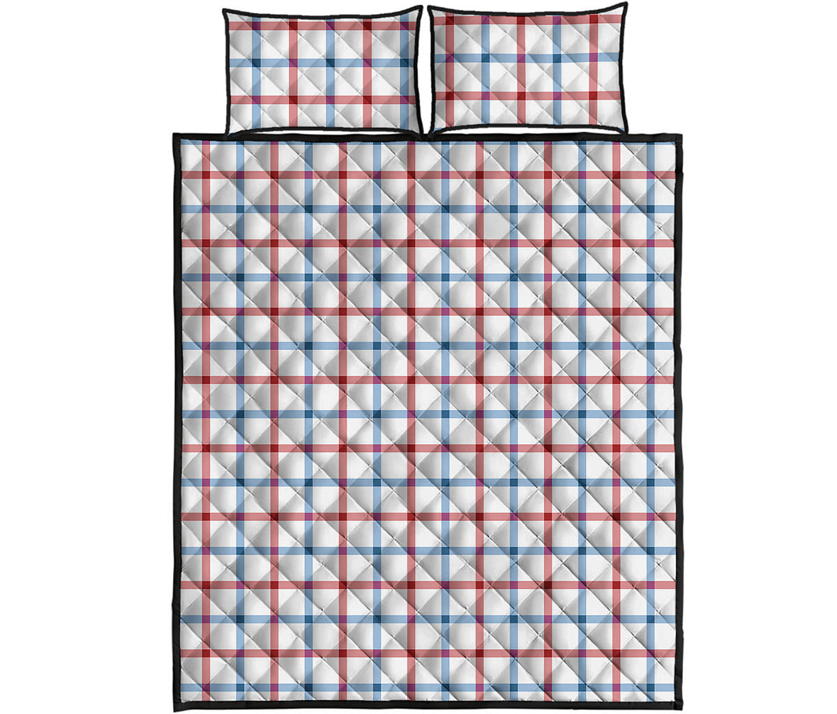 Red And Blue Tattersall Pattern Print Quilt Bed Set