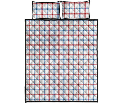 Red And Blue Tattersall Pattern Print Quilt Bed Set