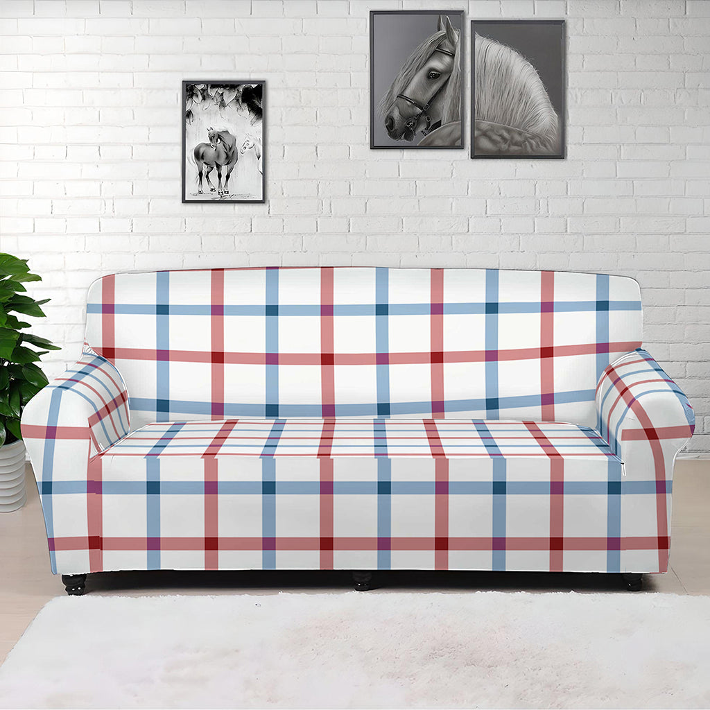 Red And Blue Tattersall Pattern Print Sofa Cover