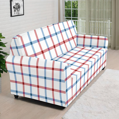 Red And Blue Tattersall Pattern Print Sofa Cover