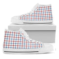 Red And Blue Tattersall Pattern Print White High Top Sneakers